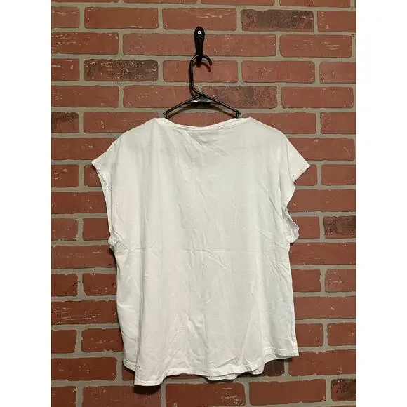 DKNY Short Sleeve White Studded Top - L - Picture 6 of 6